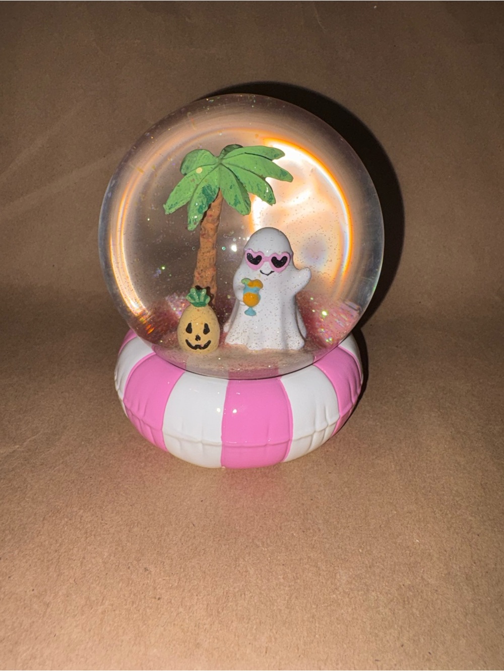 Halloween Summerween Snow Globe with Ghost in Sunglasses & Palm Tree
